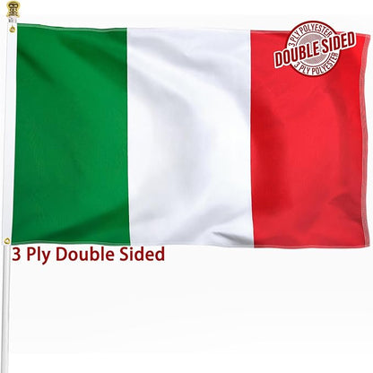 Italy Italian Flag 3x5 ft Outdoor, Double Sided 3 Ply Heavy Duty Italy National Country Flag, 100% Quality Polyester Italian Banner with Brass Grommets 4 Rows Stitches