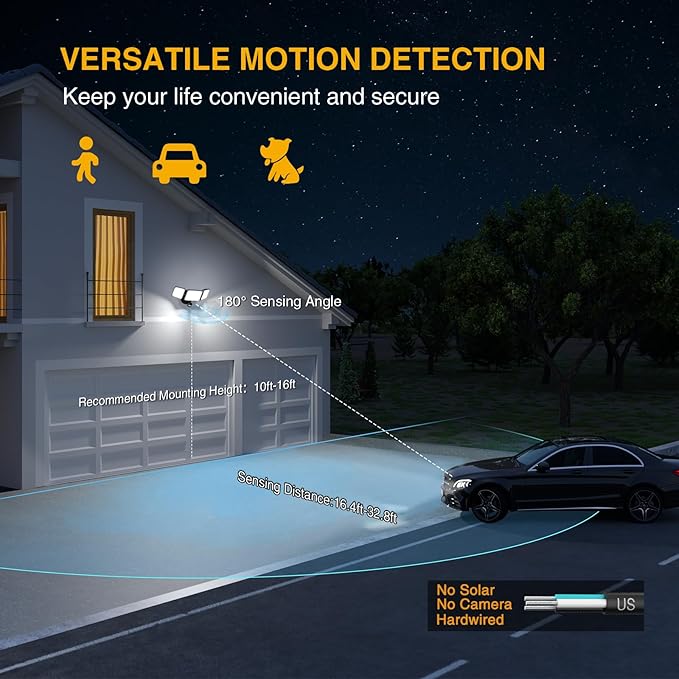 Onforu 2 Pack 100W LED Security Lights Motion Sensor Outdoor, 9000LM Super Bright Flood Light Motion Detector, IP65 Waterproof Exterior Floodlight, 6000K Hardwired Wall Light (Black)