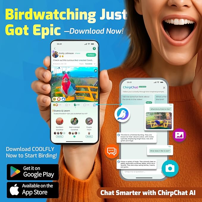 Smart Bird Feeder with Camera, Dual Seed Chambers & Spill Resistant, Solar-Powered HD Birdhouse with Camera Free AI Birds Species Recognition, Real-Time App Alerts – Ideal Gift for Bird Lovers, Blue