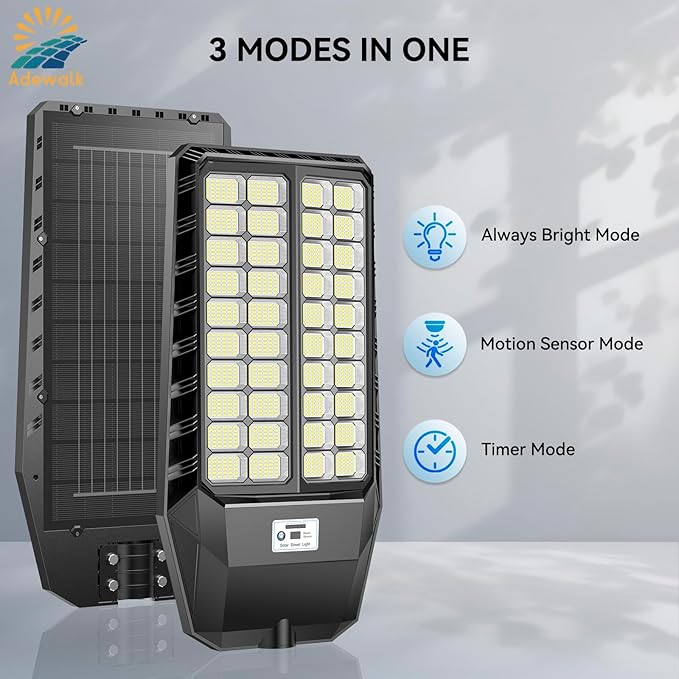 9000W Pro Large Solar Street Lights Outdoor with Thickened Shell, Commercial Grade Street Light Dusk to Dawn, Motion Sensor Solar Security Flood Light Waterproof for Yard, Driveway, Parking - 1 Pack