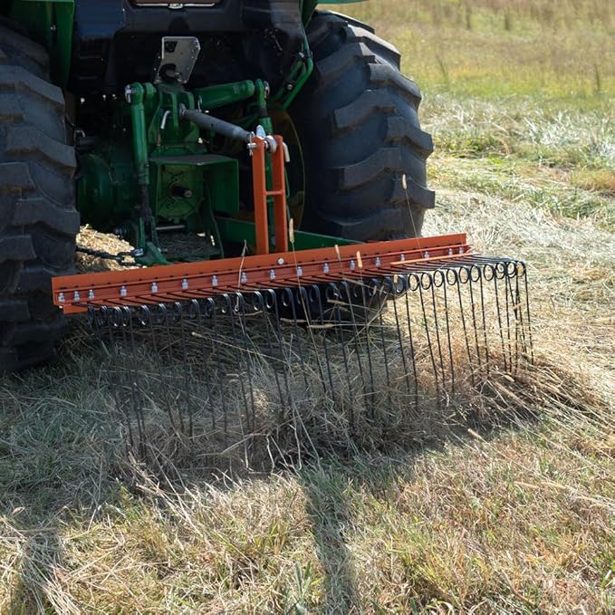 Titan Attachments 3 Point 5 FT Pine Straw Needle Rake, Category 1 Tractors, Coil Spring Tines, Drag-Behind Landscape Rake