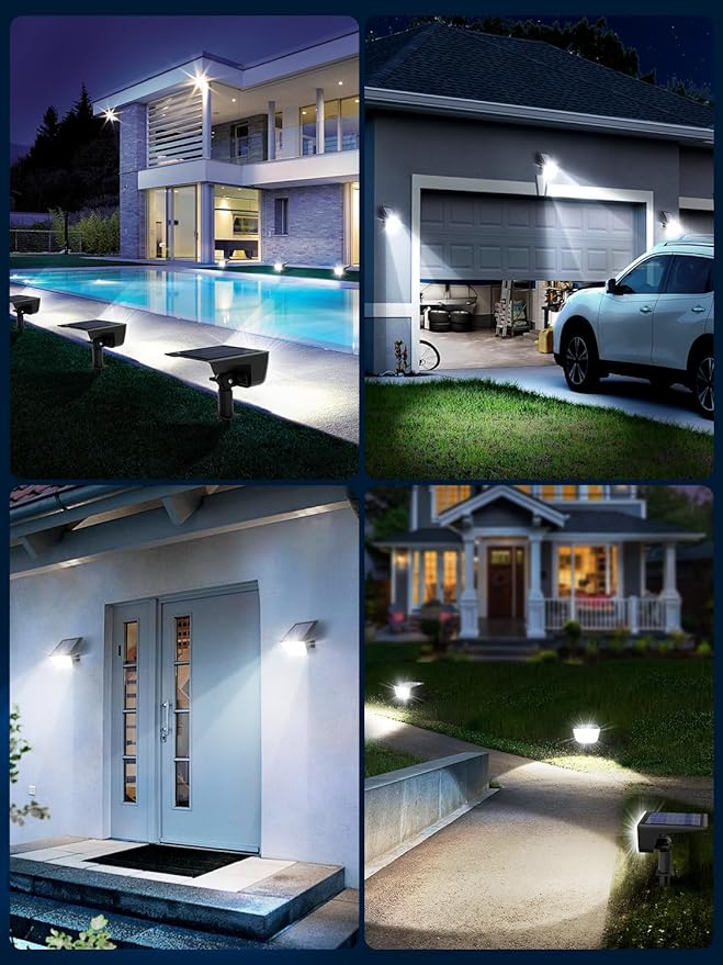 Solar Spot Lights Outdoor, Ultra Bright Solar Garden Lights Cool White, IP68 Waterproof Landscape Spotlights, 800LM 6500K for Yard Garden Wall Driveway, 4 Pack