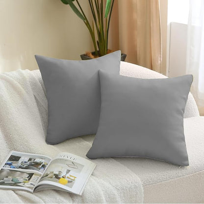 18" x 18" Throw Pillows, Outdoor Waterproof Pillows with Inserts, Square Decorative Pillows for Patio Furniture Garden Couch Sofa Home(Light Gray, Set of 2)