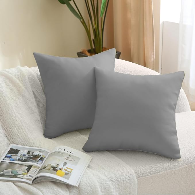 18" x 18" Throw Pillows, Outdoor Waterproof Pillows with Inserts, Square Decorative Pillows for Patio Furniture Garden Couch Sofa Home(Light Gray, Set of 4)