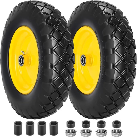 4.80/4.00-8 Solid Wheelbarrow Tire and Wheel 16" Flat-Free Tire with 3" Centered Hub 5/8" & 3/4" Bearings Fits Garden Cart, Hand Truck, Wagon,Trolleys and Trailers