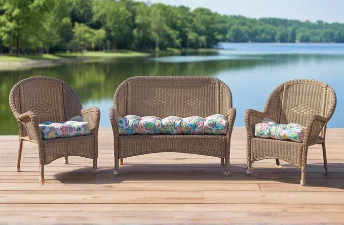 RSH DECOR: Sunbrella Tufted Wicker Loveseat Cushion | 41” x 19" | Water and Fade-Resistant Performance Fabric | Outdoor Settee Cushion for Patio Furniture | Canvas Forest Green