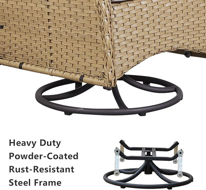 HUMMUH 5-Piece Patio Furniture Wicker Outdoor Conversation Set,All-Weather Rattan Swivel Chairs Bistro Set with Loveseat Coffee Table for Backyard,Poolside,Deck (Yellow/Beige)