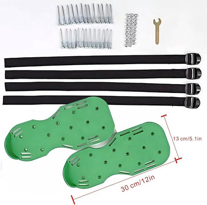 Lawn Aerator Shoes Upgrades Aeration Shoes for Lawn Heavy Strap Spike Shoes for Grass Soil Aerating Spikes Tool (Green)