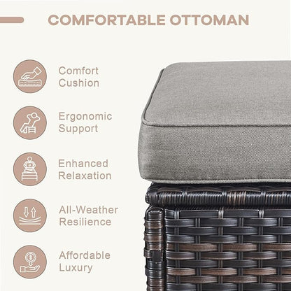 Swivel Patio Chairs sofa Set of 6 - 6" Thick Cushion - Wicker Outdoor Swivel Rocker Patio Chair ,Sofa/Glass coffee table, High Back Comfortable Outdoor Glider Chairs - Brown Wicker Grey Cushions