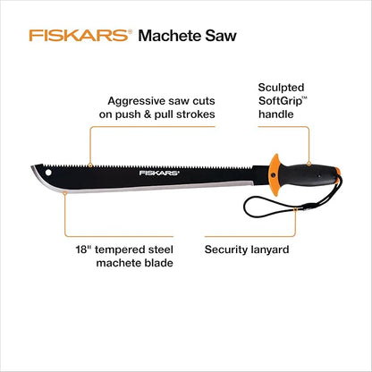 Fiskars Machete Saw, Gifts for Dad, Tempered Steel Blade and Lanyard, 18", Black