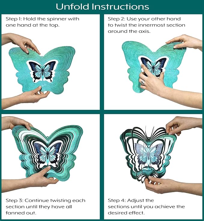 ISEO Butterfly Wind Spinner for Yard and Garden, Hanging Outdoor Decor, Yard Art, Porch and Patio Decorations, Metal Wind Spinners Outdoor, Weather Resistant, 12”