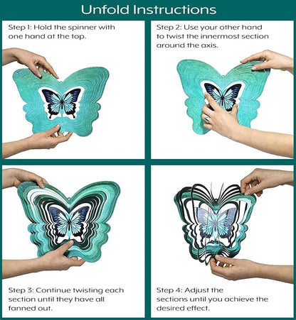 ISEO Butterfly Wind Spinner for Yard and Garden, Hanging Outdoor Decor, Yard Art, Porch and Patio Decorations, Metal Wind Spinners Outdoor, Weather Resistant, 12”