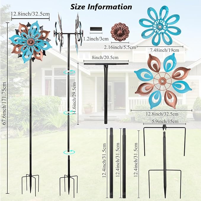 Stargarden Wind Spinners Outdoor, 4 Layers Metal Yard Art Wind Spinner, Kinetic Wind Sculptures & Spinners, Decorative Pinwheels for Yard and Garden