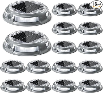 SIEDiNLAR Solar Driveway Lights Outdoor 16 LEDs 9 Modes, Dock Markers Deck Lights Waterproof Warning for Driveway Ground Step Walkway Pathway Yard Garden, RGB (16 Pack)