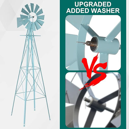 Garden Windmill for Yard Decor, 8 ft Tall Metal Windmill with Spinning Blades, Weather-Resistant Outdoor Windmill for Lawn, Farmhouse, Rustic & Farm Decor,Blue