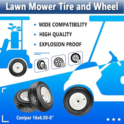 Cenipar 16x6.50-8" Lawn Mower Tire and Wheel with 3/4" Iron Bushing, 3" Offset Hub 4 Ply Heavy Duty Replacement for Craftsman Mower, Garden Lawn Tractors (2-Pack)