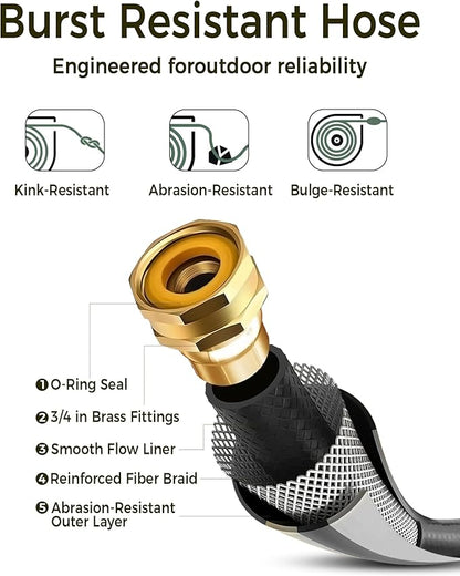 GLAHODEN Retractable Garden Hose Reel 5/8 in x 90 ft, 2025 Upgraded Dual Ratchet Lock UV & Freeze Protection Brass Seal Slow Retraction Anti-Tangle Hose 180°Swivel Reinforced Scaffold Wall Mount