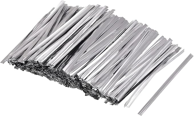 MECCANIXITY Foil Twist Ties 3" 8cm Metallic Plastic Closure Tie for Tying Bread, Candy, Cookies, Gift Bags Arts Crafts Ties Silver Tone Pack of 750