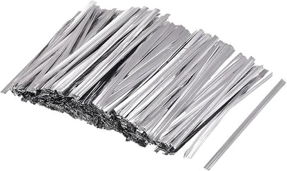 MECCANIXITY Foil Twist Ties 3" 8cm Metallic Plastic Closure Tie for Tying Bread, Candy, Cookies, Gift Bags Arts Crafts Ties Silver Tone Pack of 750