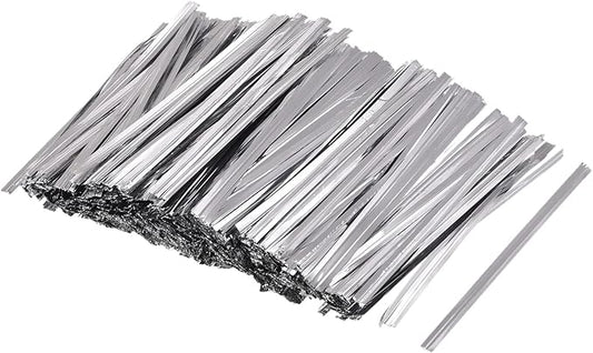 MECCANIXITY Foil Twist Ties 3" 8cm Metallic Plastic Closure Tie for Tying Bread, Candy, Cookies, Gift Bags Arts Crafts Ties Silver Tone Pack of 750