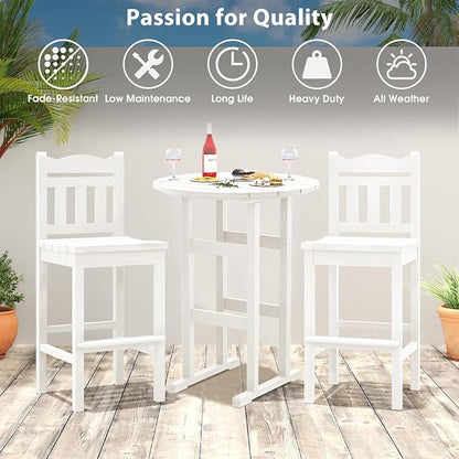 Sundale Outdoor Adirondack Round Bar Table, 39 Inch Height Patio Large Pub Table for 4, All Weather HDPE High Top Bistro Counter Tabl for Outside Deck Porch Balcony Poolside (White)