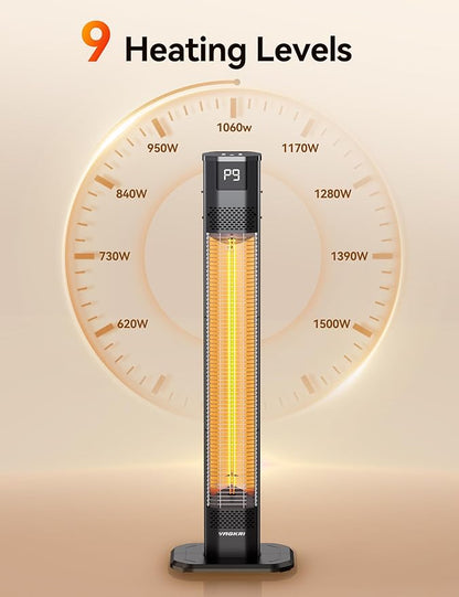 VAGKRI Outdoor Heaters, 1s Heating Carbon Infrared Patio Heaters With Remote, 9 Heat Levels, 24H Timer, IPX5 Waterproof, 42in Electric Space Heaters for Home, Office, Restaurant, Patio, and Garage
