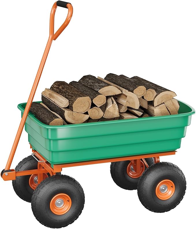 Garden Dump Cart - 600Lb Capacity Heavy Duty Yard Utility Garden Cart with Removable Dump Bed, All-Terrain Tires & 180° Adjustable Handle for Soil, Plants, Tools