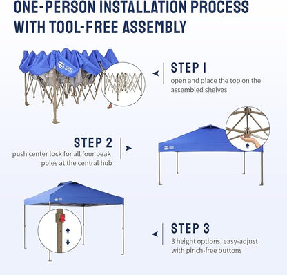 CROWN SHADES Gazebo 10x10 Pop Up Canopy with Mosquito Netting, Screen Tent with 4 Ropes, 8 Stakes, 4 Sandbags and Wheeled Storage Bag, Canopy for Patio & Backyard, Blue