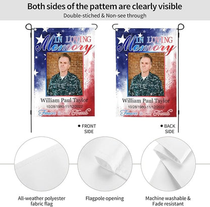 Custom Memorial Flag Personalized Garden Flag for Cemetery in Loving Memory with Photo Name Date Memory Garden Flags For Loss of Loved One Lawn Outdoor Double Sided Yard Flags (Memorial Funeral Flags 3, 12x18(in))