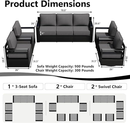 Outdoor Patio Furniture Set, 5-Piece Aluminum Patio Conversation Set All-Weather Metal Outdoor Sectional with 6 Inch Thick Cushions, Deep Setting for Garden, Outside and Porch