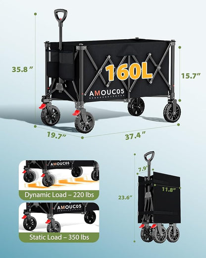 Collapsible Folding Wagon Cart,Portable Large Capacity Utility Wagon Cart for Camping Fishing Sports Shopping