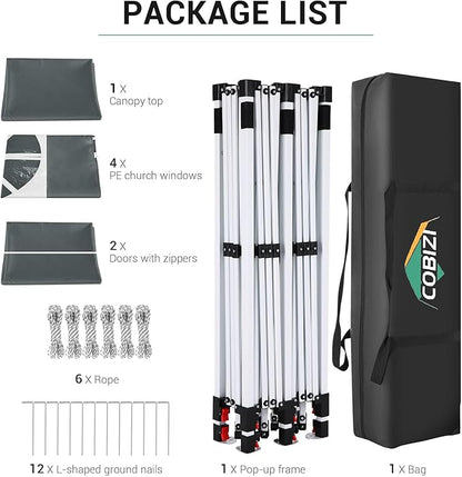 COBIZI 10x20 Pop Up Canopy with 6 Sidewall, Commercial Canopy UPF 50+ Waterproof Outdoor Gazebo with Carry Bag, Tents for Parties with Upgrade Frame, 3 Height Adjustable, Gray