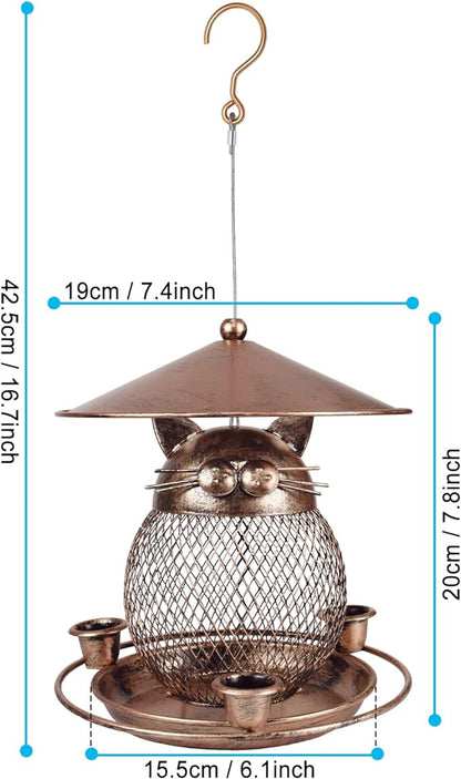 LBTING Bird Feeder for Outdoor, Squirrel Proof Metal Wild Bird Feeder Decoration for Hanging Outside Garden Yard, Cute Cat-Shaped