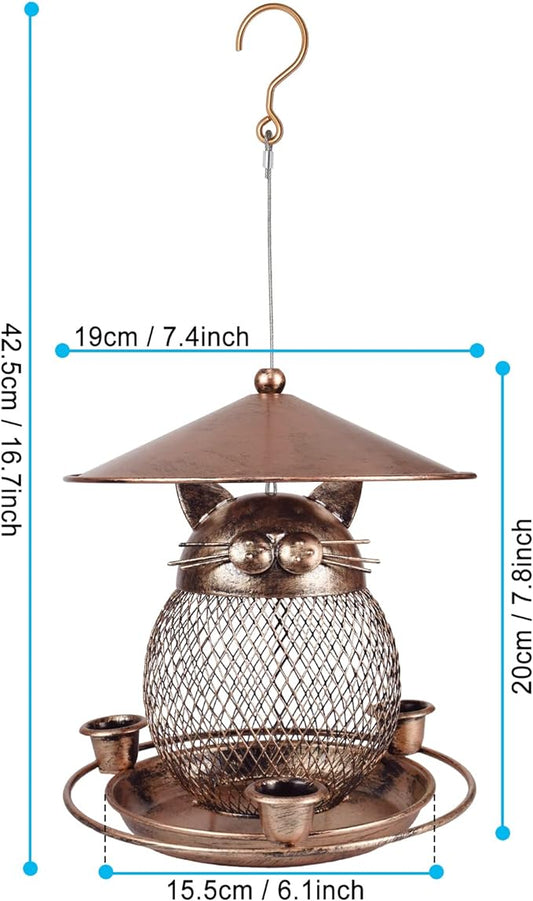 LBTING Bird Feeder for Outdoor, Squirrel Proof Metal Wild Bird Feeder Decoration for Hanging Outside Garden Yard, Cute Cat-Shaped