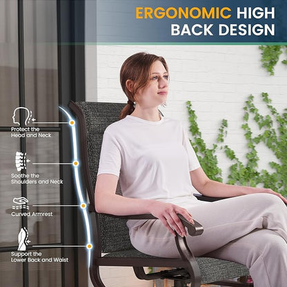 Amopatio Padded Patio Swivel Chairs Set of 6, Outdoor Dining Chairs with Ultra Soft Textilene High Back Seat & Metal Rocker Frame, for Backyard Deck Lawn Garden, Dark Grey