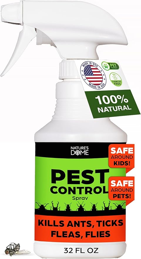 Nature's Dome Eco-Friendly Pest Control Spray – Ant, Roach, Spider, Fly, Flea and Insect Control with Natural Essential Oils – Fast-Acting, Child & Pet Safe for Indoor & Outdoor Use (32 OZ)