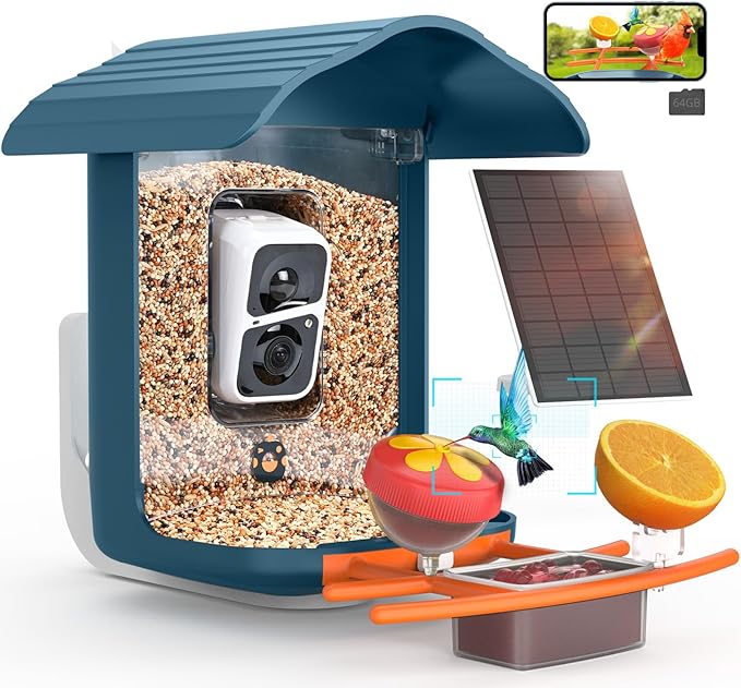 birdsnap® PAV- Bird Feeder with Camera Solar Panel, 2K HD & 64GB Card, AI Identify Bird Species Smart Bird House with Camera, Record Video Live View, Auto Capture, Ideal Gift for Birds Lover