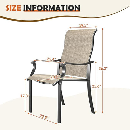 UDPATIO Patio Dining Chairs Set of 6, High Back Wide Seat Outdoor Furniture Chairs with All Weather Breathable Textilene, for Garden Lawn, Brown