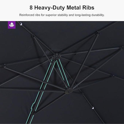 PURPLE LEAF 9' × 11.5' Patio Cantilever Umbrella with Base Outdoor Rectangle Adjustable Offset Umbrellas with 360-degree Rotation and 8 Heavy Duty Metal Ribs for Garden Deck Pool Grey