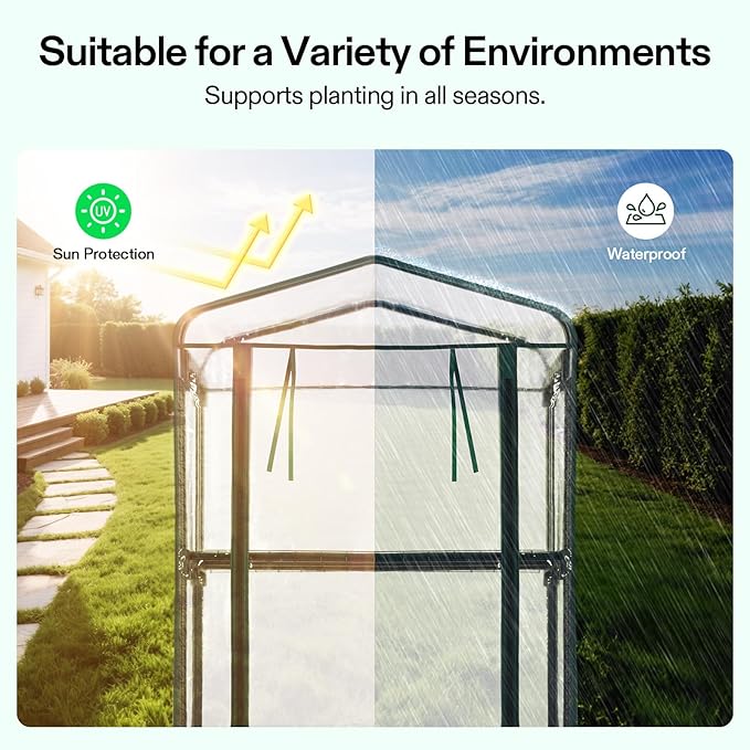 VIVOSUN Mini 4-Tier Greenhouse with Wheels, 27 x 19 x 63-Inch Reusable Portable Warm House with Clear PVC Cover and Shelf for Compact Garden and Small Backyards, with Wheels