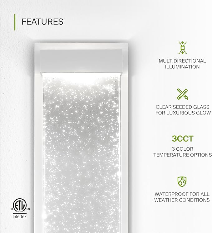 ASD LED 24 Inch Bubble Glass Wall Light Fixture | 22W 530LM 3000-5000K 100-277V | 3CCT, Waterproof, Dimmable, Up-Down Glow, ETL Listed | Exterior Flush Mount Sconce, Outdoor Lighting | White, 2 Pack