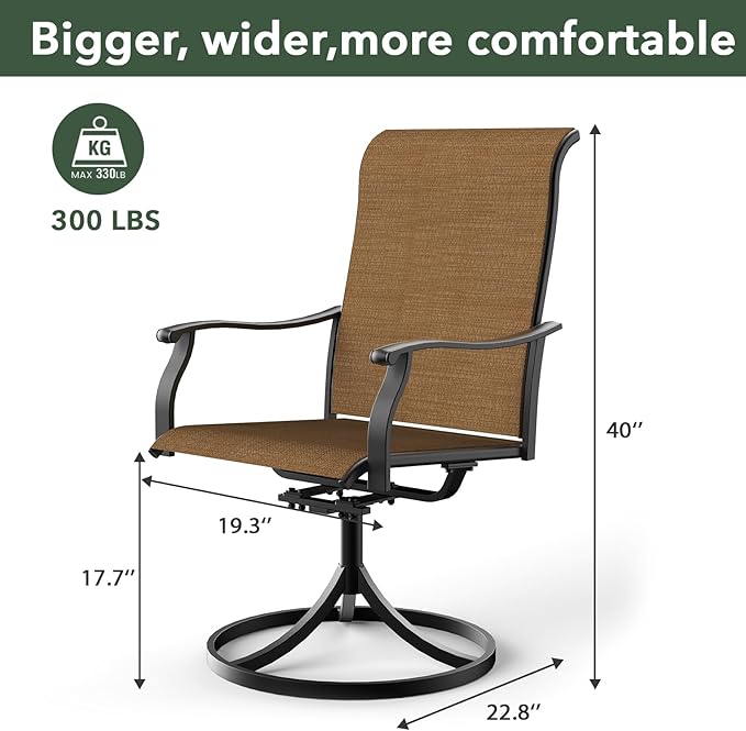 Patio Swivel Dining Chairs Set of 2, Outdoor Metal Chair with Textilene Mesh Fabric Patio Furniture Set Porch Chairs with Metal Rocking Frame for Lawn Garden Backyard