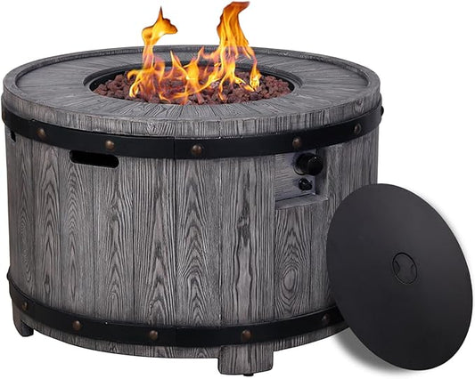 Afterglow Outdoor 36" Round TerraFdab Propane Fire Pit Table for Outside Patio Backyard Garden, Firepit Table with Weather Cover and Lava Rocks(Gas Tank not Included)，50000 BTU, Wood Look(Grey)