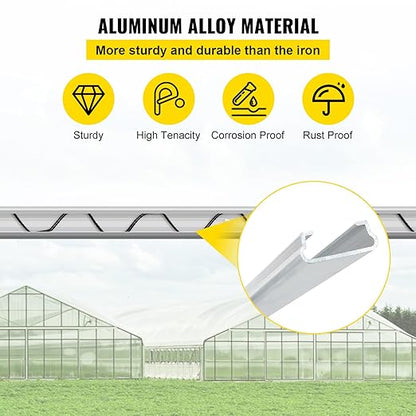 VEVOR Greenhouse Spring Wire and Lock Channel 20 Packs, 6.56 ft PE Coated Aluminum Alloy Bundle Kit, Plastic Poly Film or Shade Cloth Attachment w/Screws, Silver