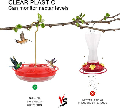 Hummingbird Feeders for Outdoors Hanging - 2 Pack No Leak Humming Bird Feeder, Easy to Clean & Fill, High View Perch, 5 Feeder Ports, Perfect for Hanging on The Tree,Yard. Hanger Incl,14 Oz
