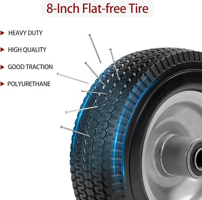 8-Inch Solid Tire Replacement - 2.50-4"Flat Free Tire and Wheel Heavy-Duty for Gorilla Carts, Yard Tractors, Wagons - Replacement Tires with 5/8" Bearings & 2.25" Offset Hub(2 Pack)
