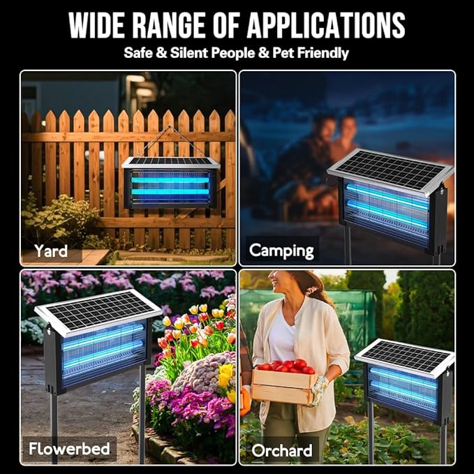 Solar Bug Zapper 4000V - Waterproof, Portable, Rechargeable Ultimate Mosquito Killer for Patio, Yard, Garden & Camping | Electric Insect Trap with Powerful 4000V Grid (Black)