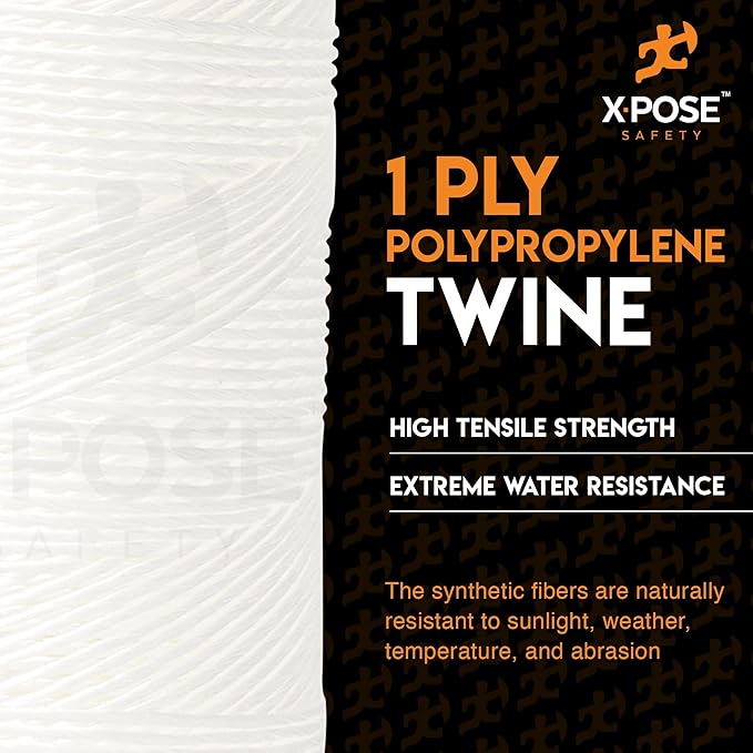 Polypropylene Tying Twine - 1 Ply White Plastic Poly Twine String 8500' Roll - Soft On Hands - Heavy Duty Outdoor & Indoor Tie Line - Baling Twine, Shipping & Bundling Twine, Packaging Rope