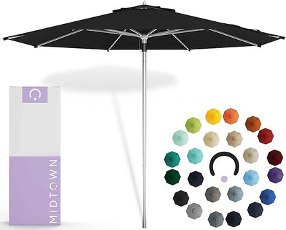 Midtown Umbrellas Push Pop Sunbrella Umbrella 10 Feet Large Outdoor Umbrella With Spectrum Carbon Acrylic Fabric - Deck Patio Umbrella, Backyard Umbrella, Garden Umbrella & Pool Umbrella - Black Pole