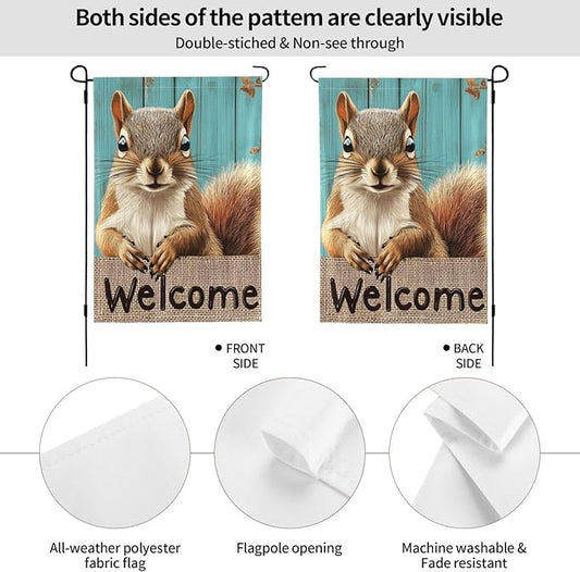 Squirrel Garden Flag Vertical Double Sided Outdoor Yard Flags 12.5x18 Inch Burlap Banners for House Lawn